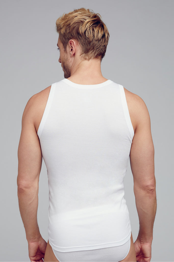 Men's tank top undershirt Hamburg crew neck stretch cotton white